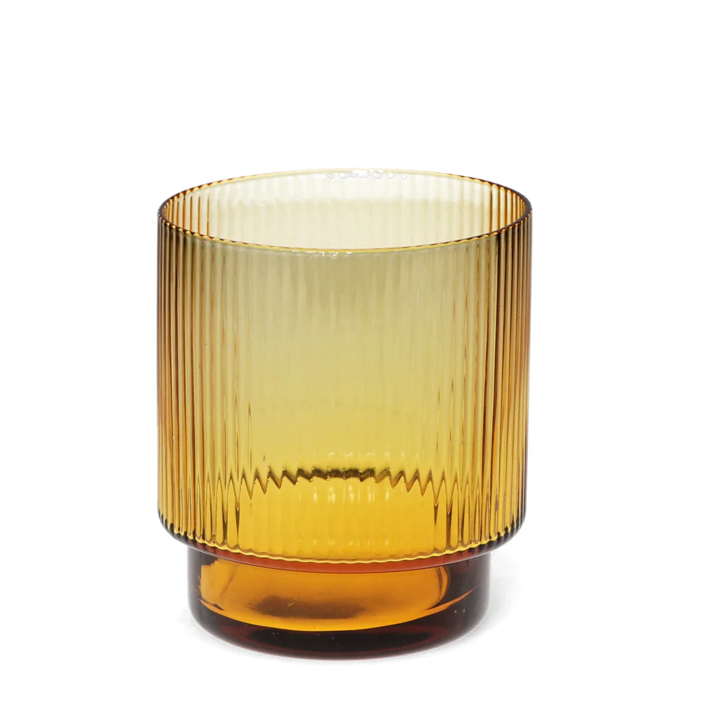 retro ribbed glass tumbler 325ml - amber