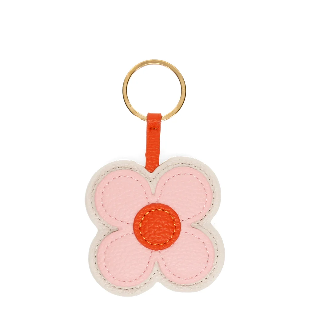 porte-clés simili cuir - marguerite rose