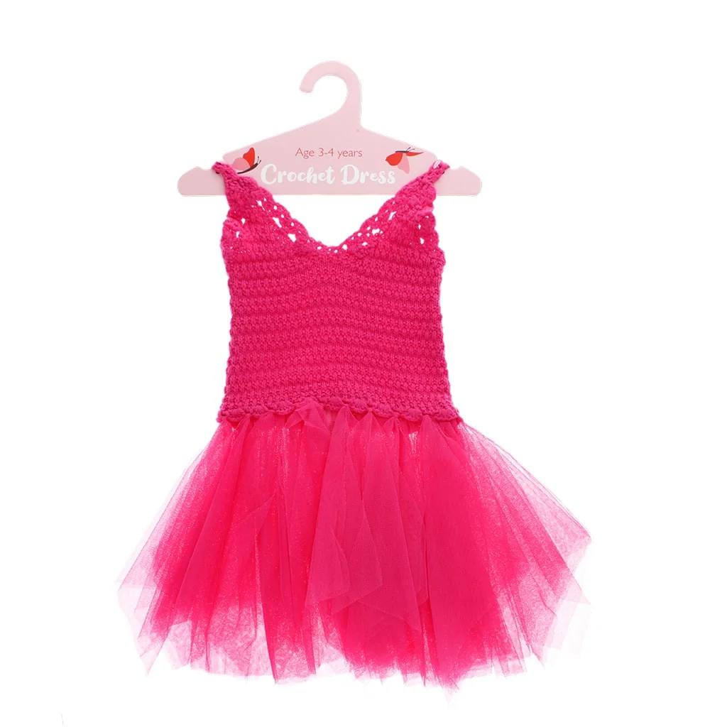 crochet dress (3-4 years) - bright pink