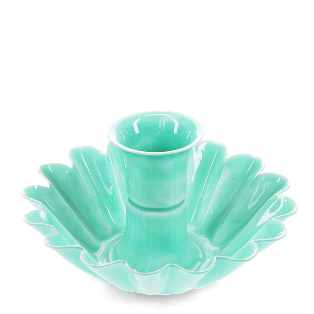 enamel cupped flower candle holder - aqua