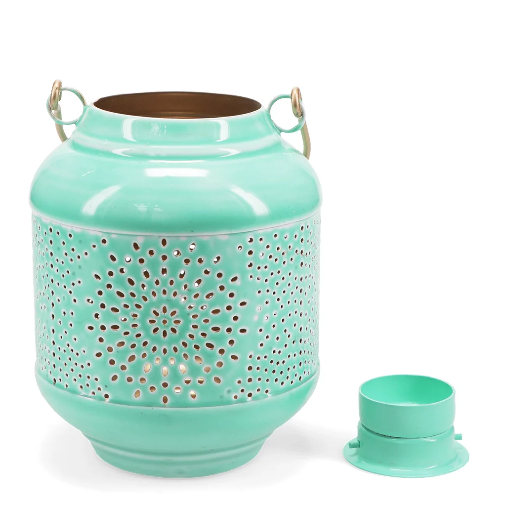 enamel tealight lantern - aqua