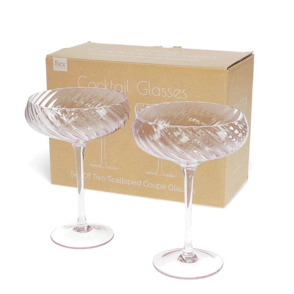 scalloped coupe cocktail glasses 250ml (set of 2) - pink