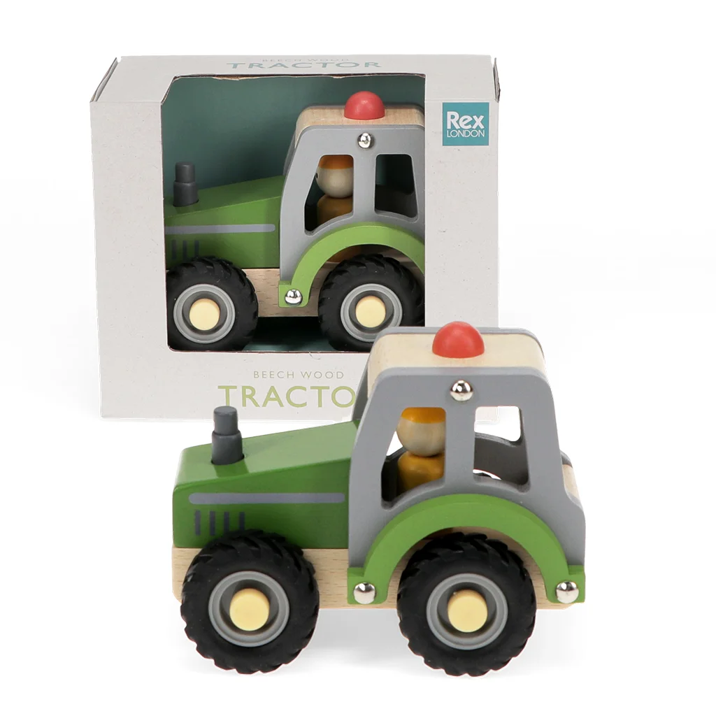 wooden push along vehicle toy - tractor (green)