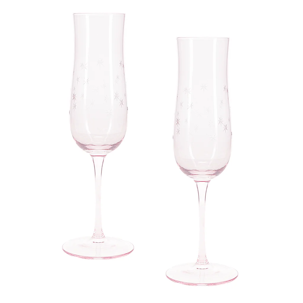 etched star champagne glasses (set of 2) - pink