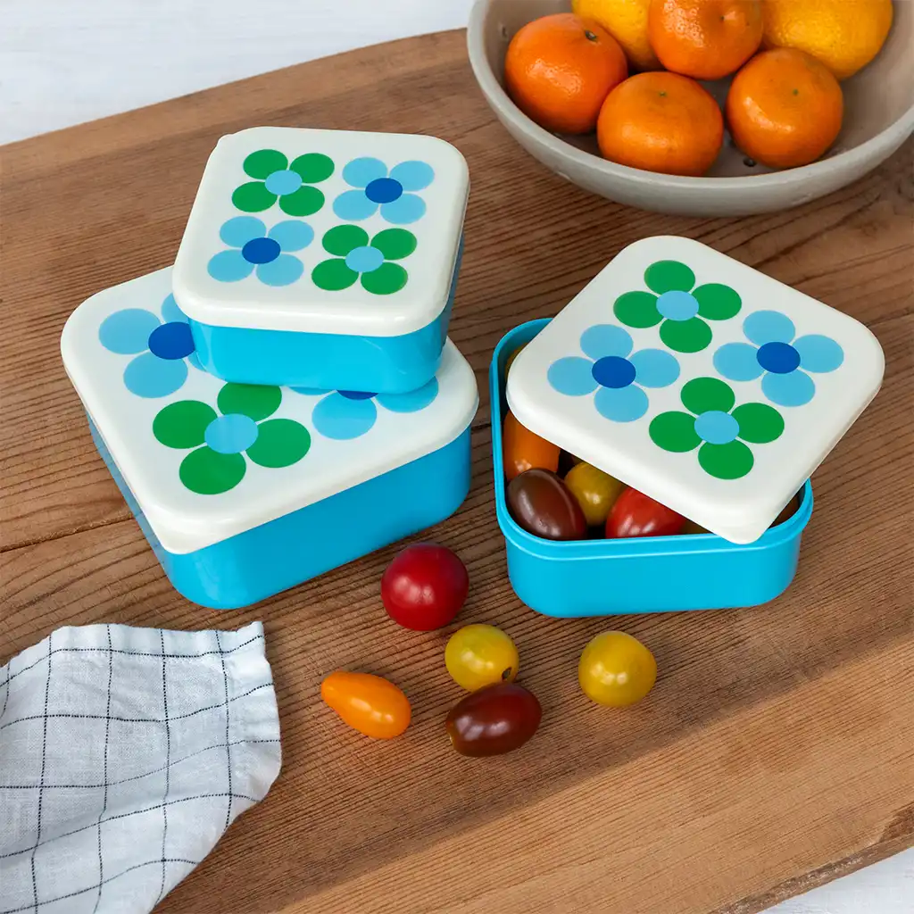 cajas para snacks (set de 3) - blue and green daisy