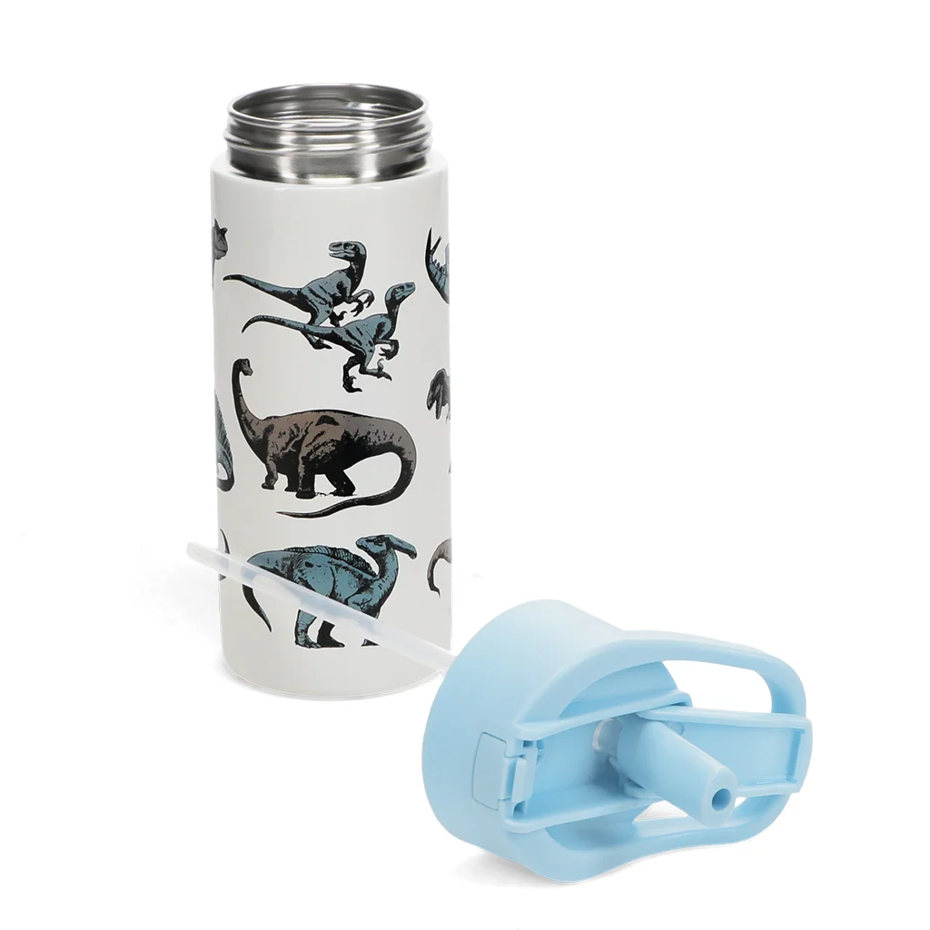 stainless steel bottle with push button lid 500ml - dinosaur