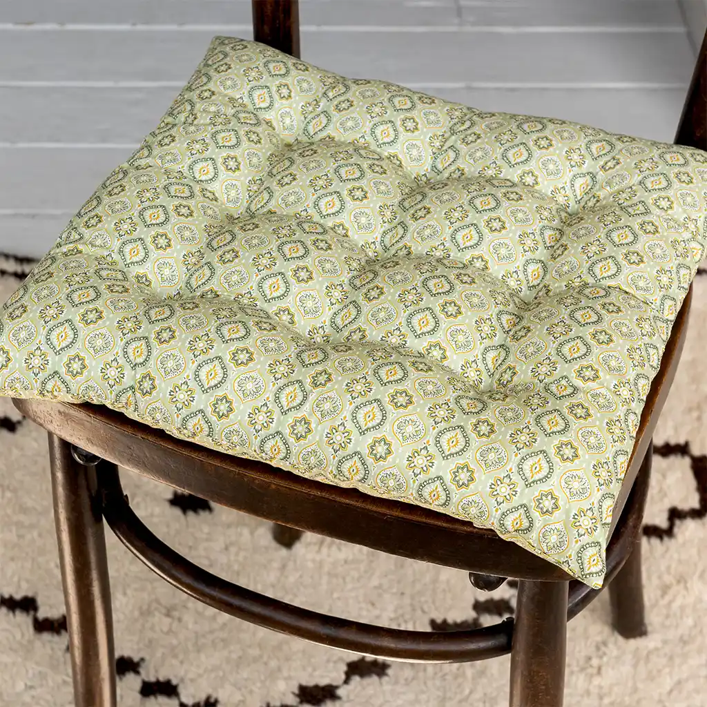 seat pad cushion (37x37cm) - green blockprint