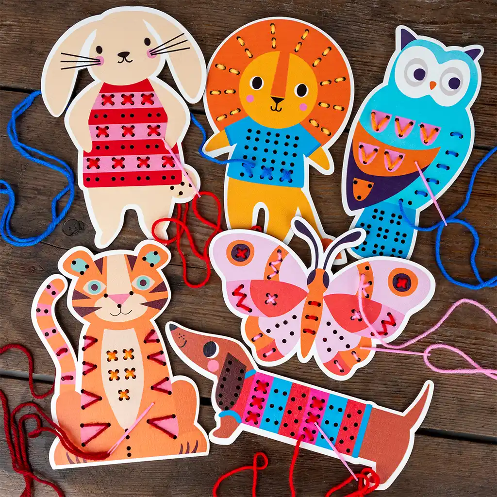 learn to sew wooden hand-stitch set - tiger