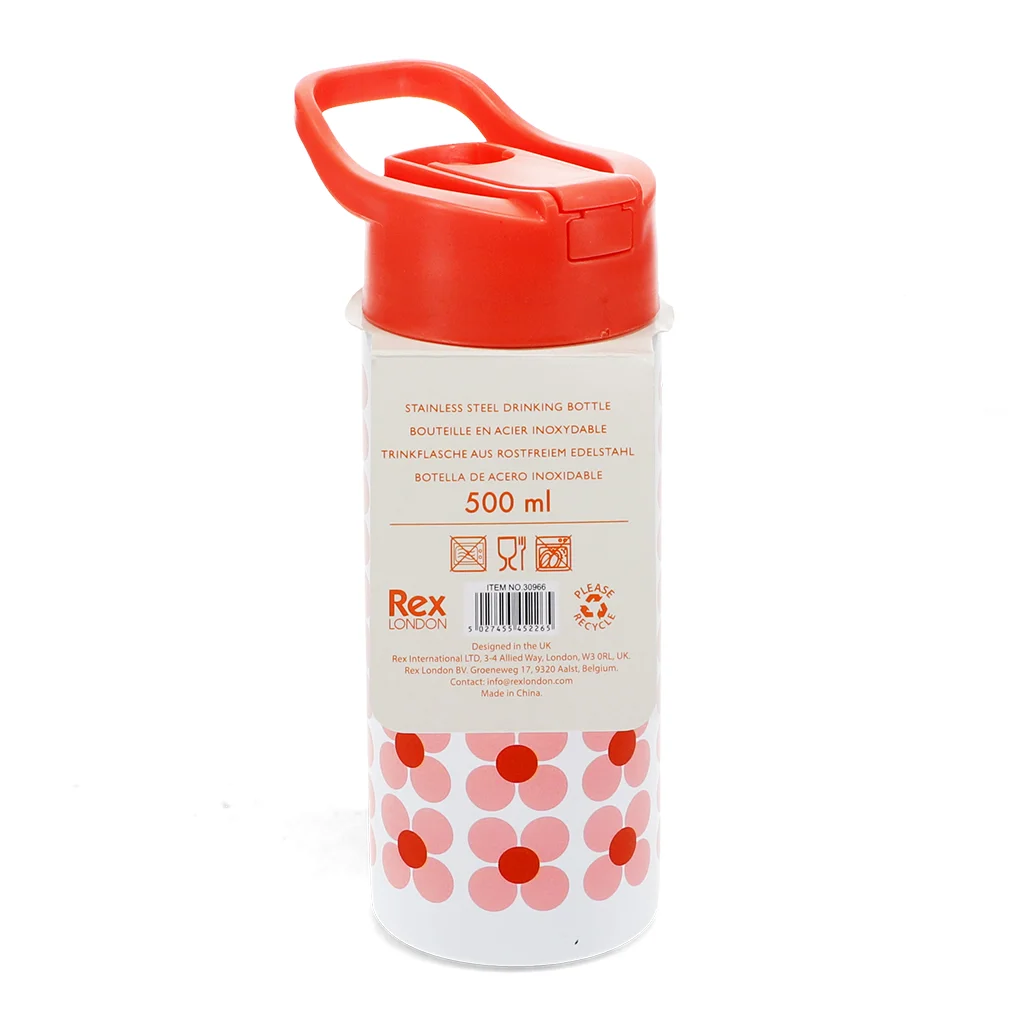 stainless steel bottle with push button lid 500ml - pink daisy