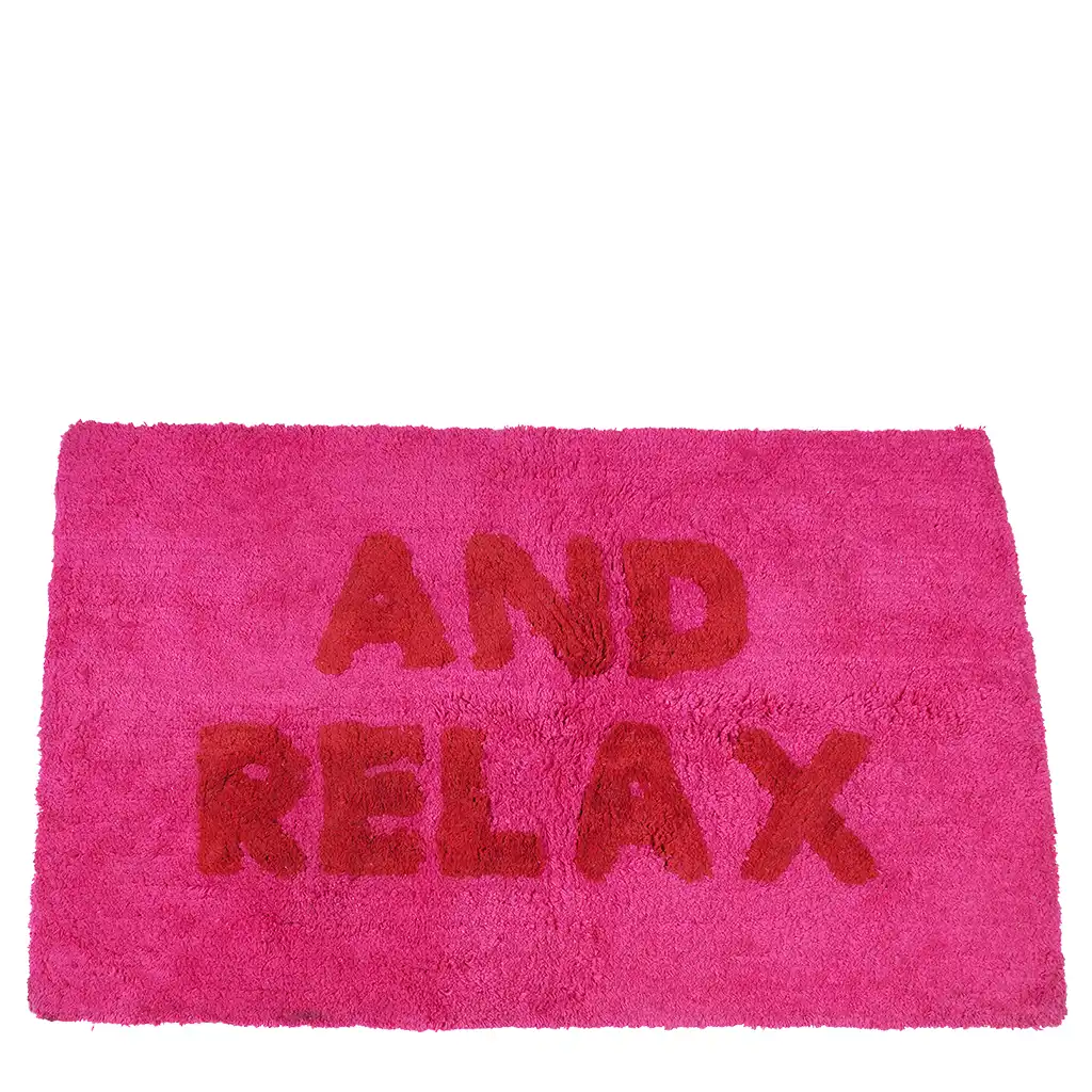 alfombrilla de nudos de baño en algodón - 'and relax' rosa