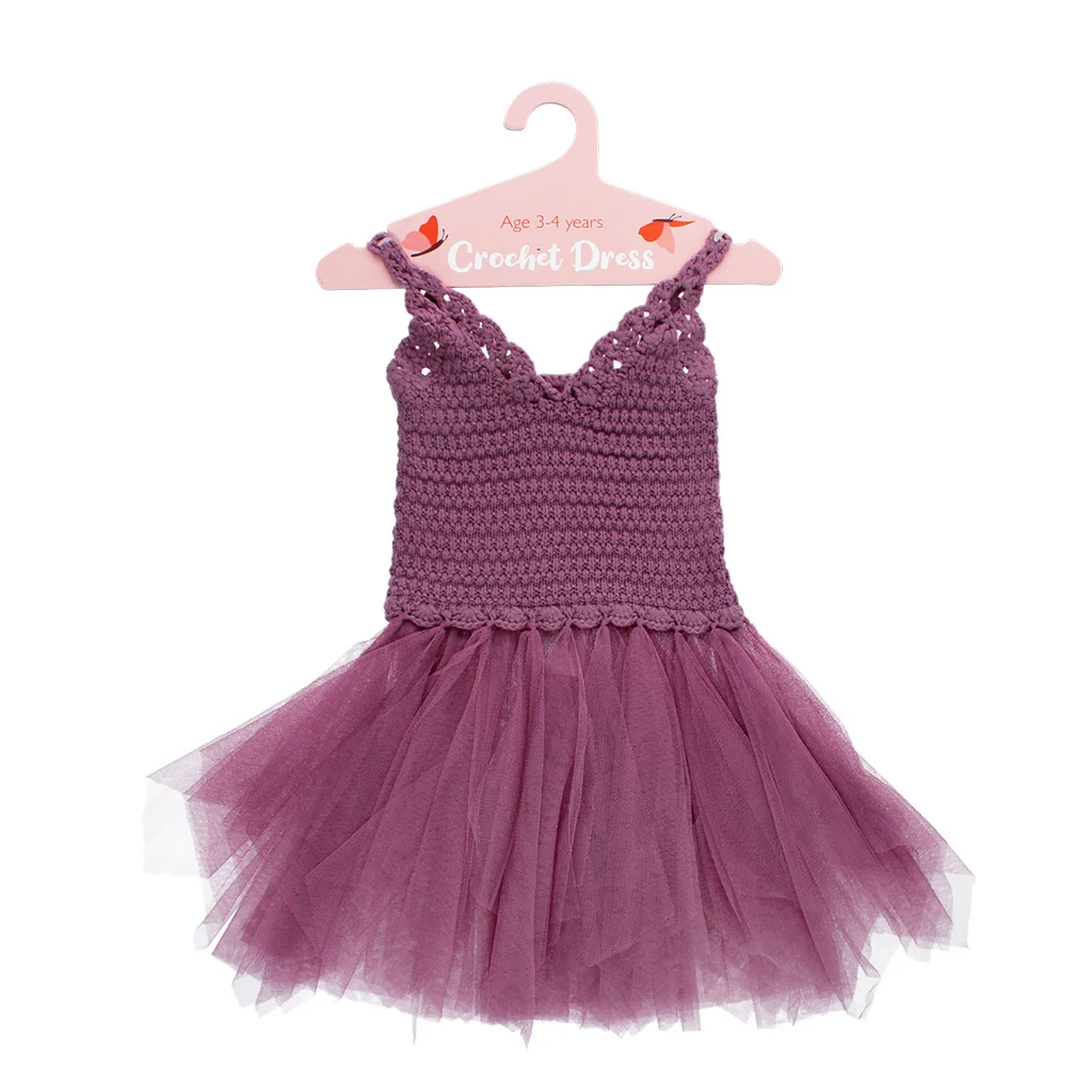 vestido de crochet (3-4 años) - púrpura damasco