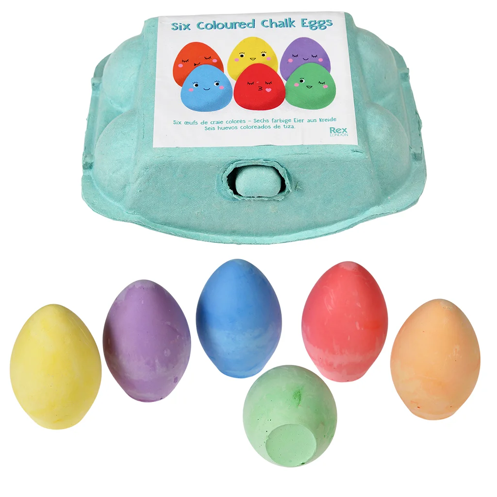 six coloured chalk eggs