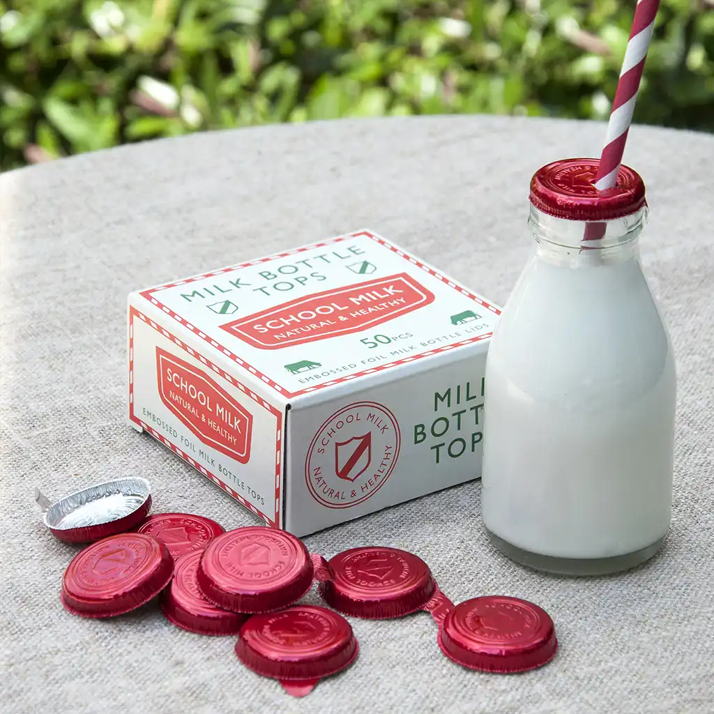 juego de 50 tapa botella de leche roja aluminio