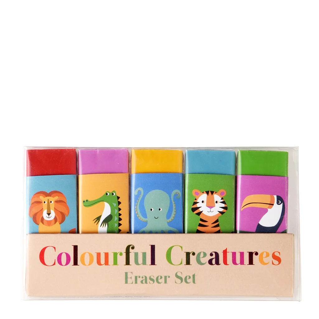 erasers (set of 5) - colourful creatures