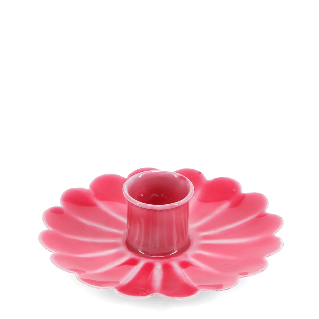 enamel flat flower candle holder - vibrant pink