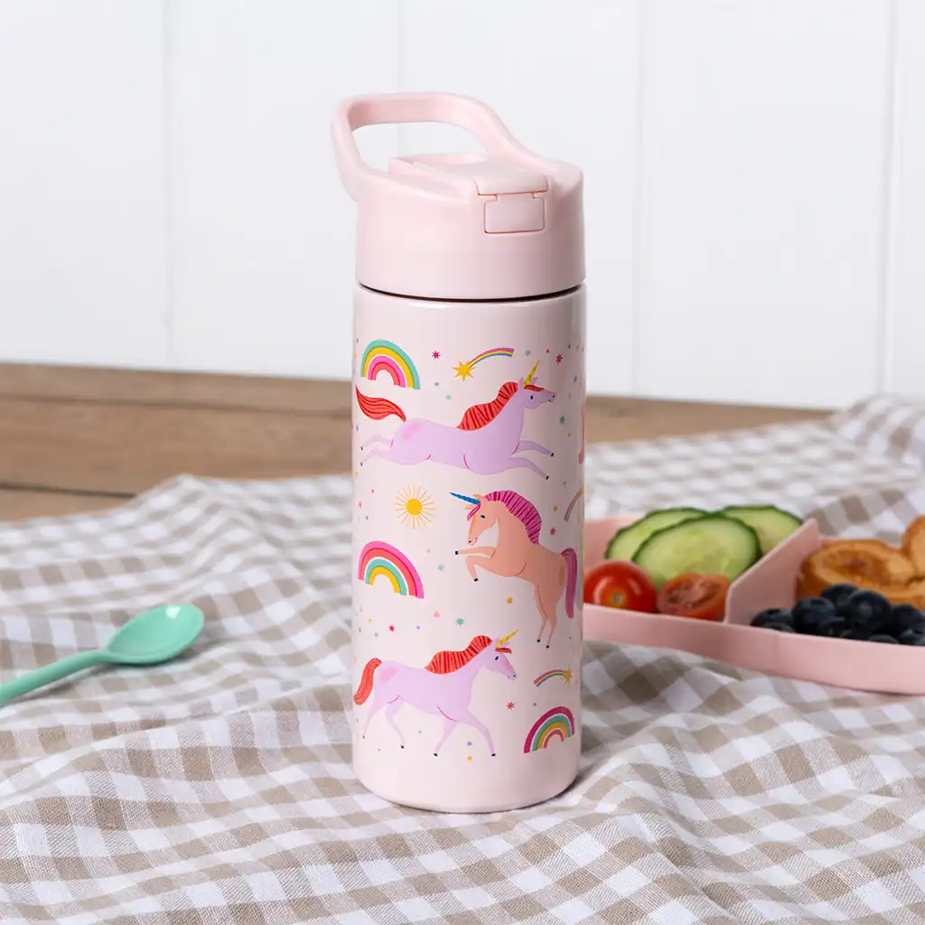 stainless steel bottle with push button lid 500ml - unicorn