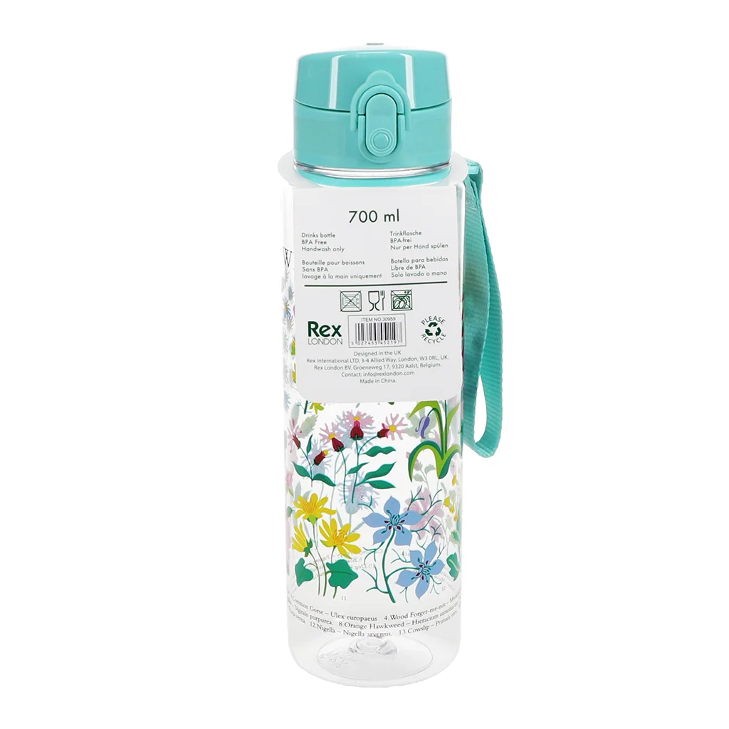 drinks bottle with push button lid 700ml - wild flowers