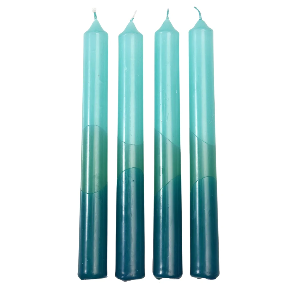 velas dip dye aguamarina, azul claroyoscuro (juego de 4)