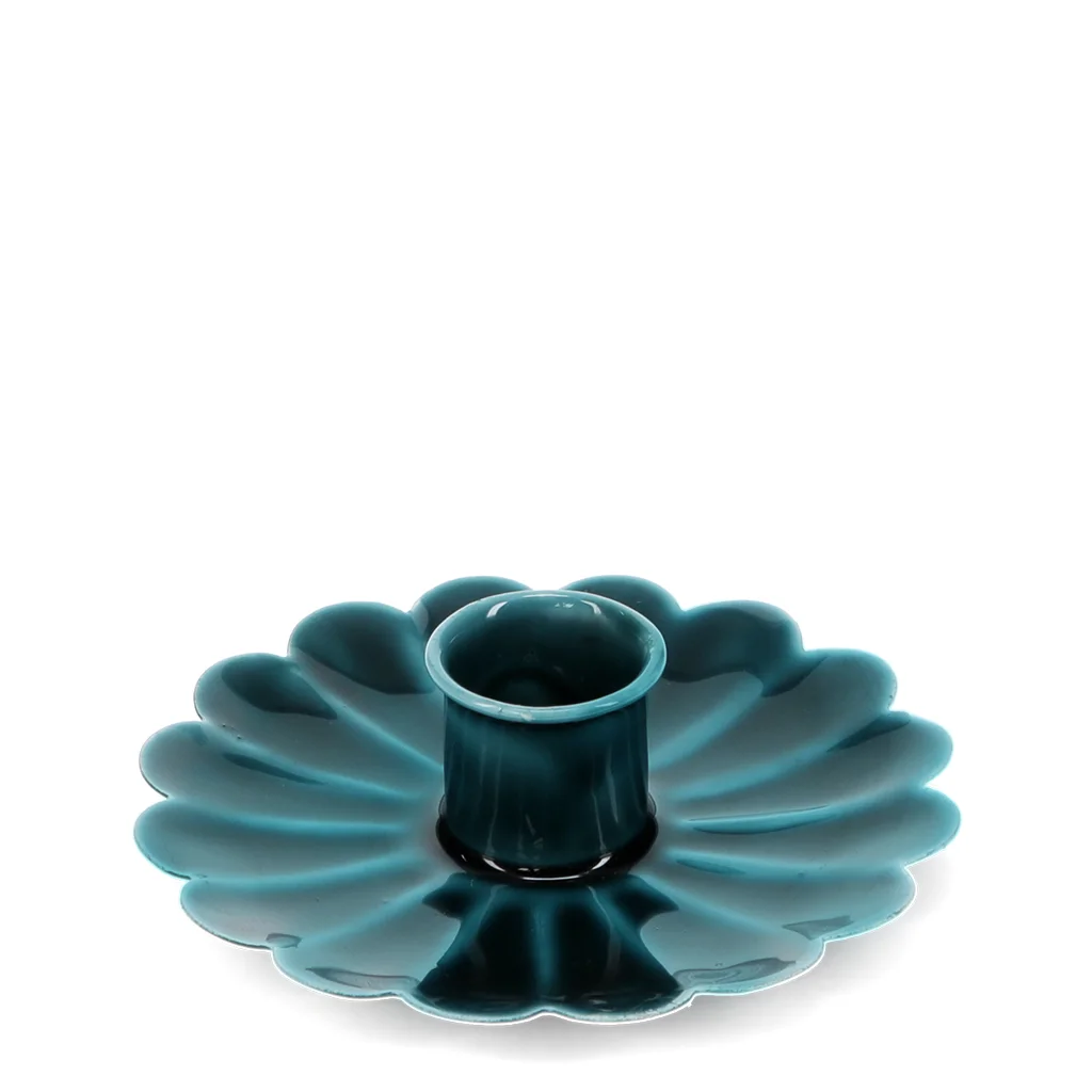 enamel flat flower candle holder - blue