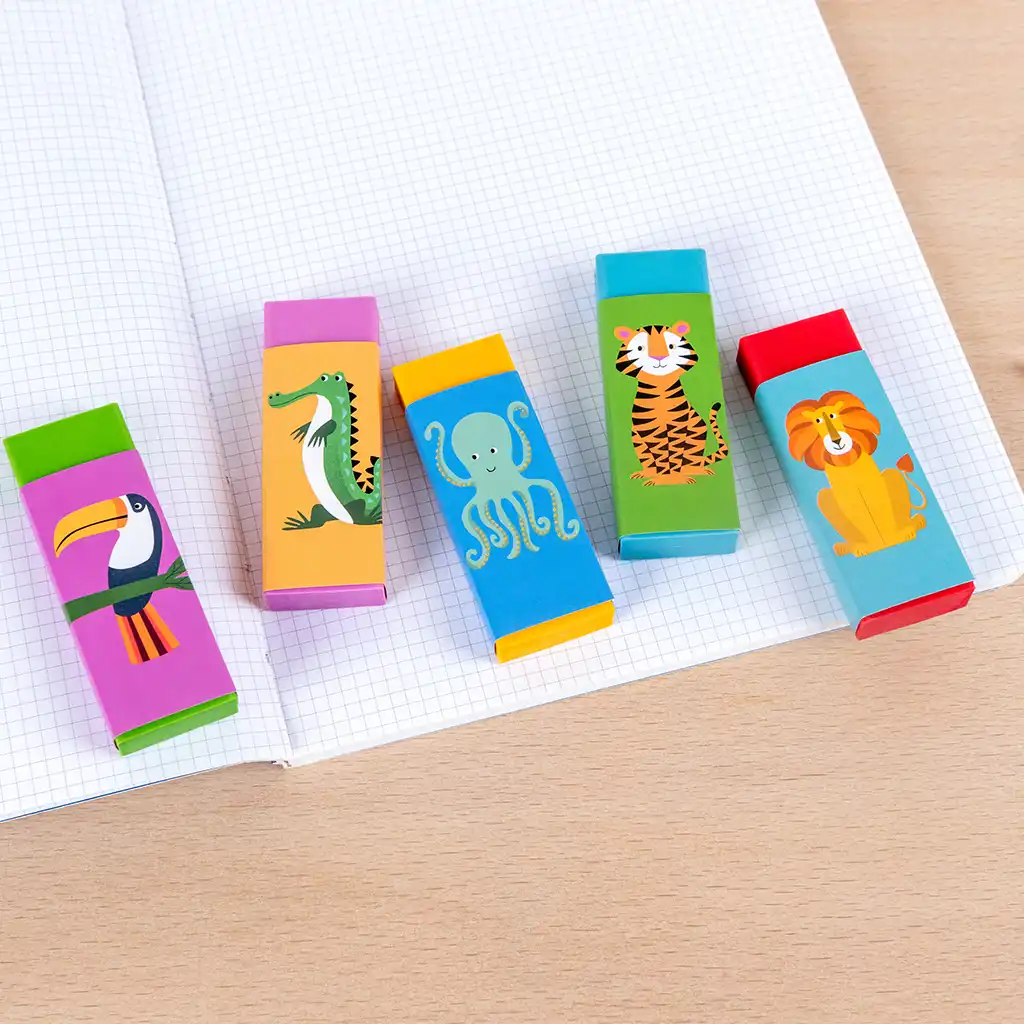 erasers (set of 5) - colourful creatures