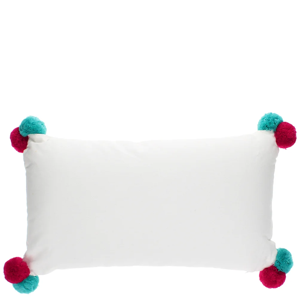 embroidered cushion with pom poms - sausage dog