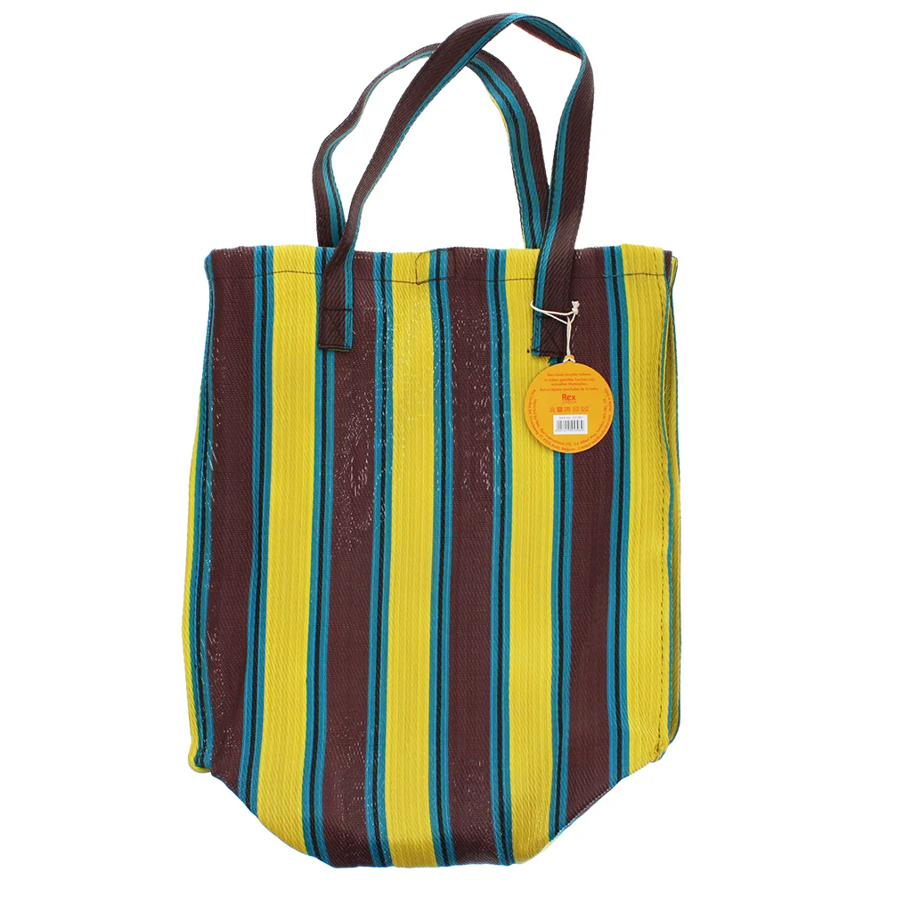 sac shopping tissé recyclé - marron, jaune, sarcelle