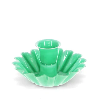 enamel cupped flower candle holder - green enamel cupped flower candle holder - green