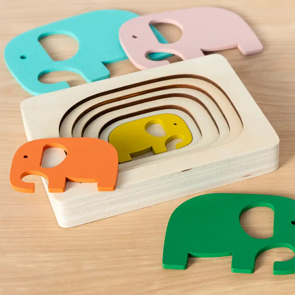 wooden layered puzzle (5 pieces) - elephant