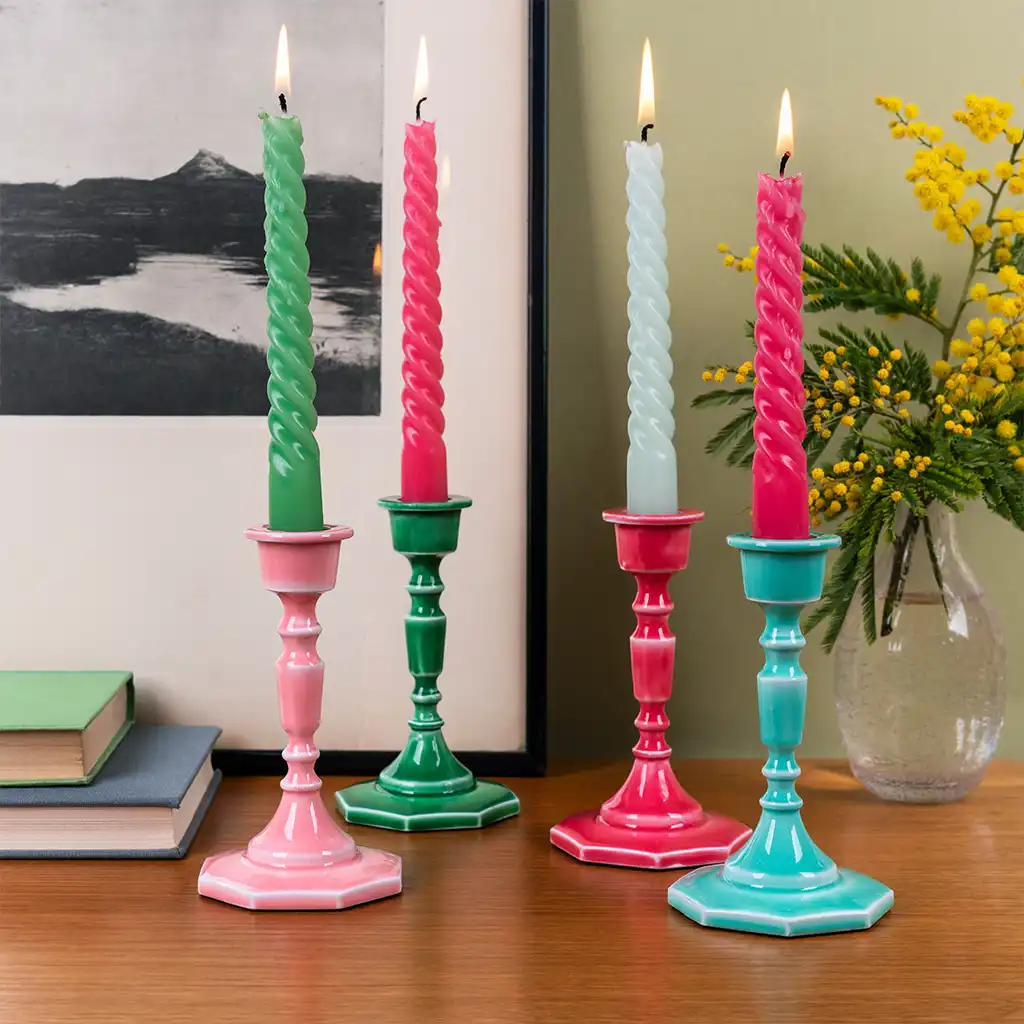 enamel candlestick (13cm) - vibrant pink