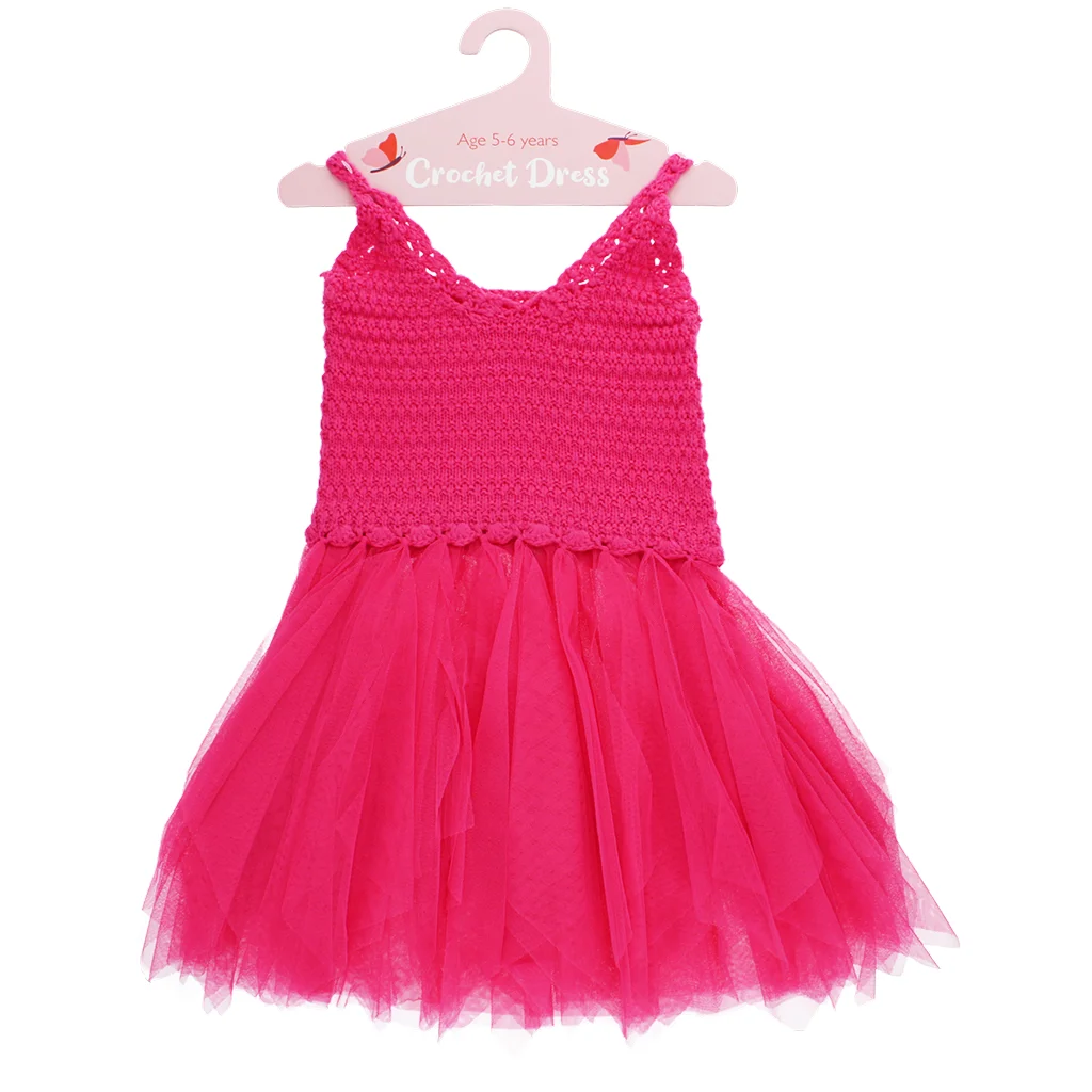 crochet dress (5-6 years) - bright pink