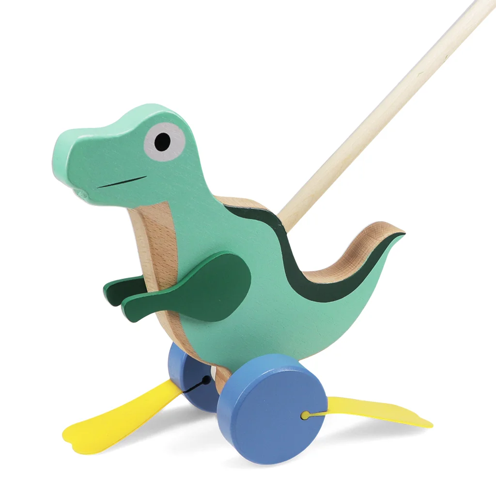 wooden push-along walker toy - flapping dinosaur