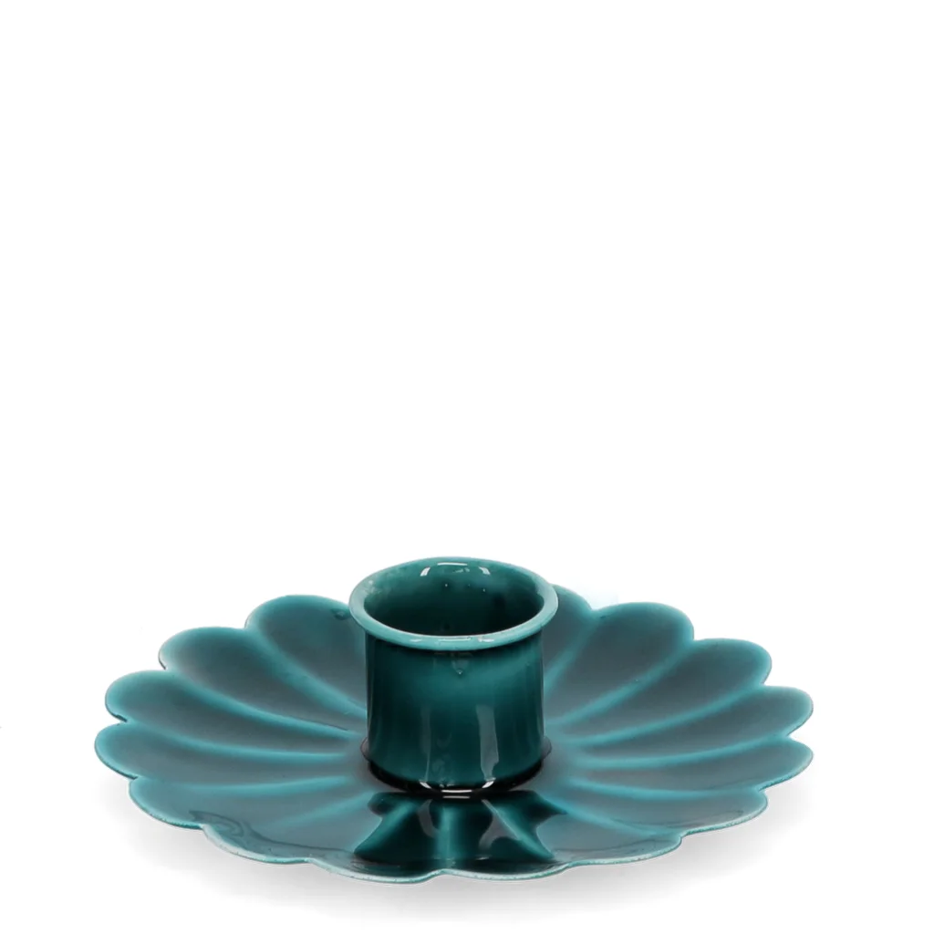 enamel flat flower candle holder - blue