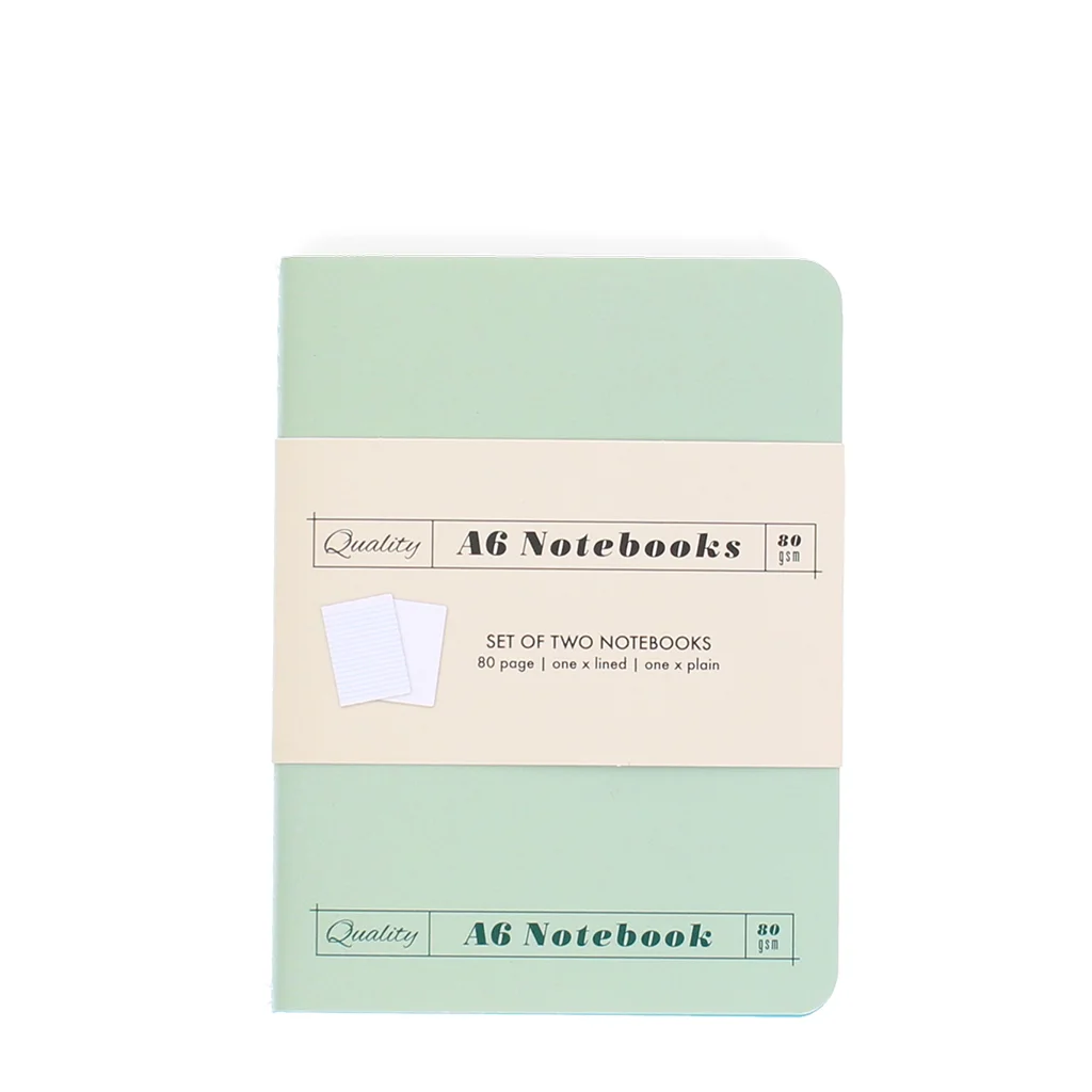 carnets a6 (lot de 2) - vert & aqua