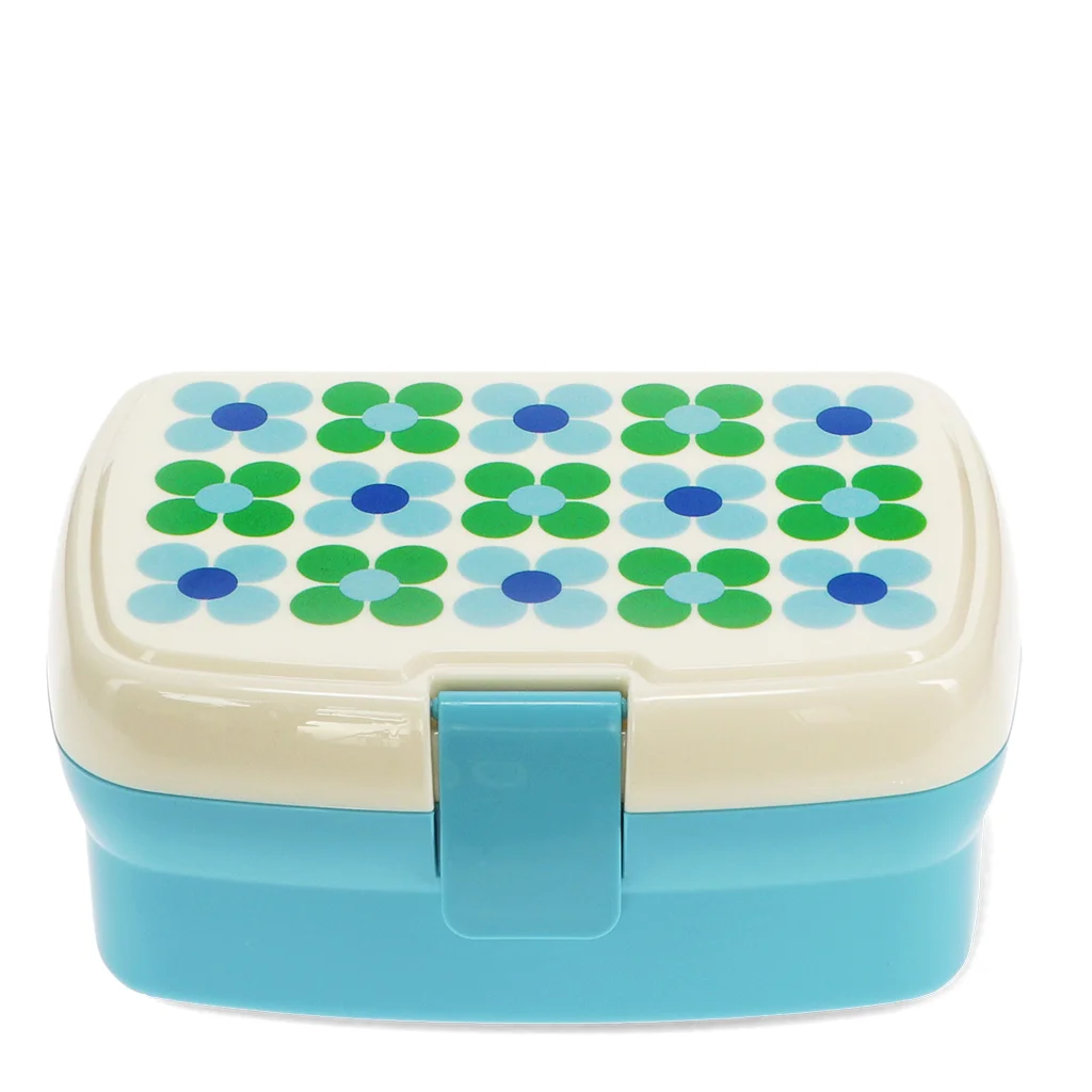 lunch box with tray - blue and green daisy