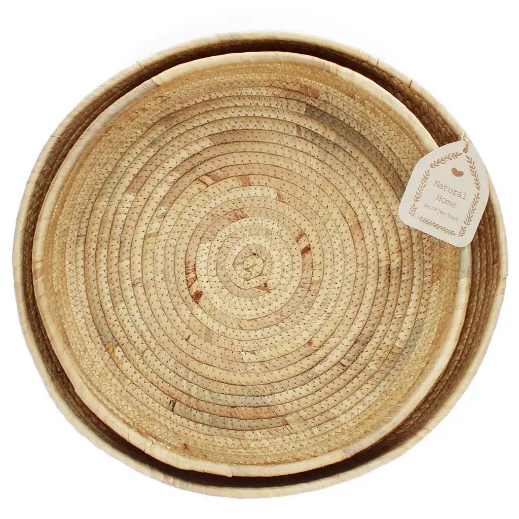 round water hyacinth trays (set of 2)