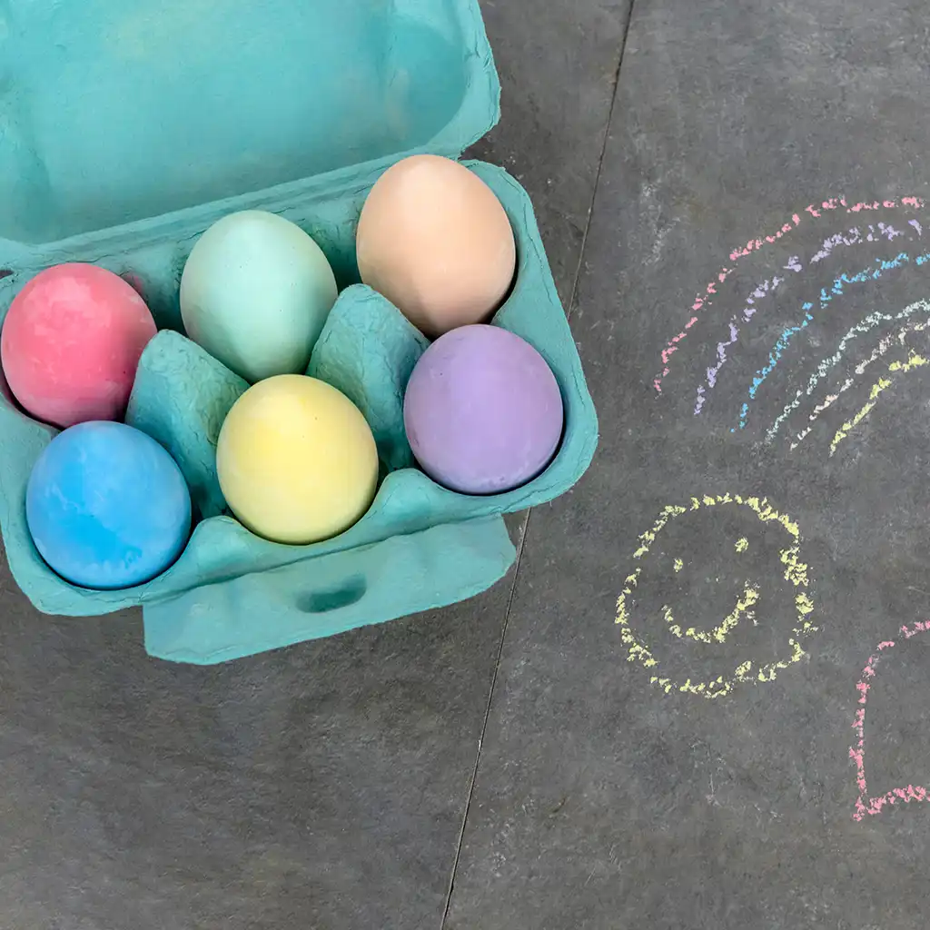 six coloured chalk eggs