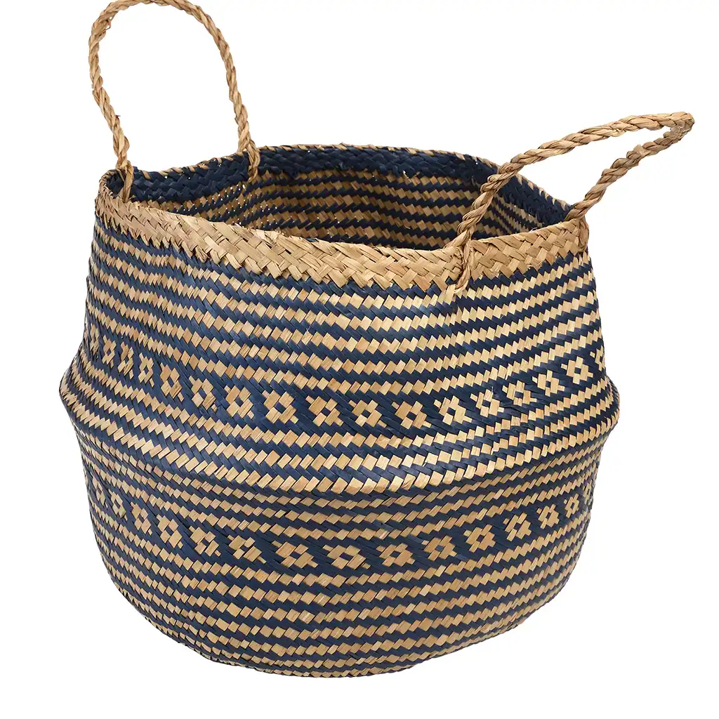 large seagrass basket - navy blue