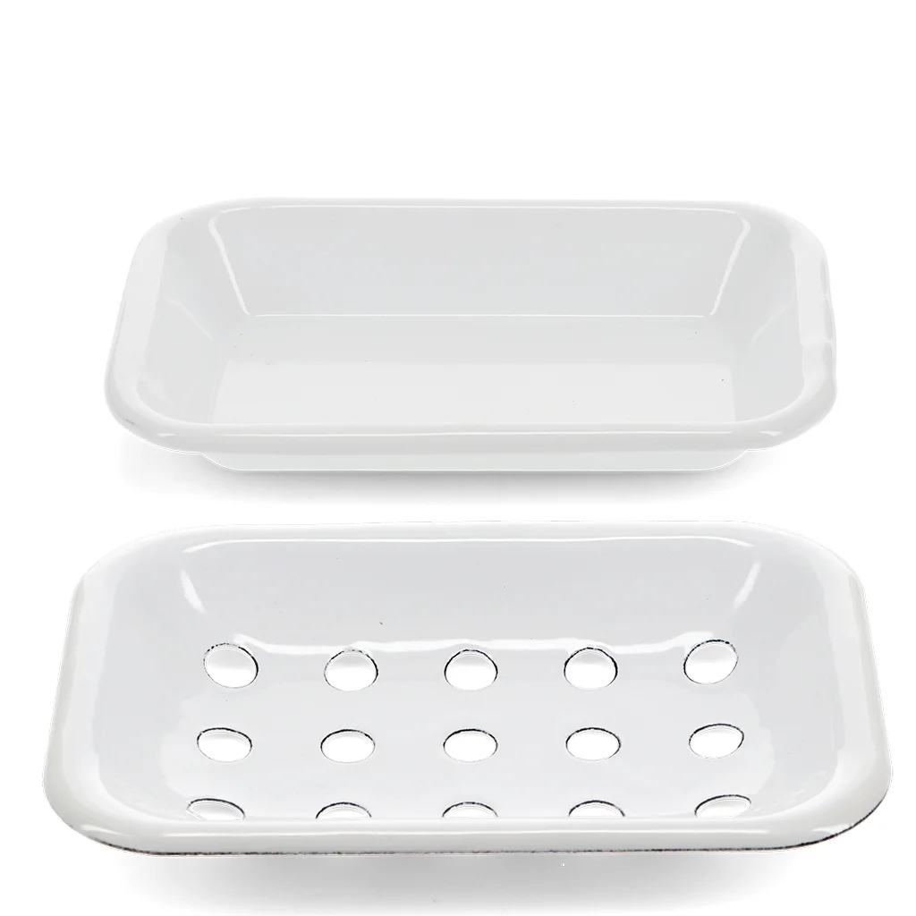 two-part enamel soap dish - white