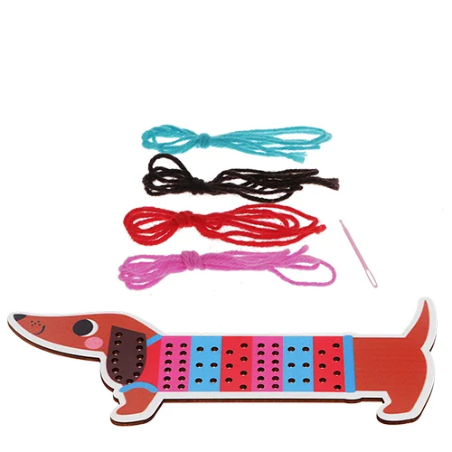 kit d'apprentissage de la couture au point main en bois - sausage dog