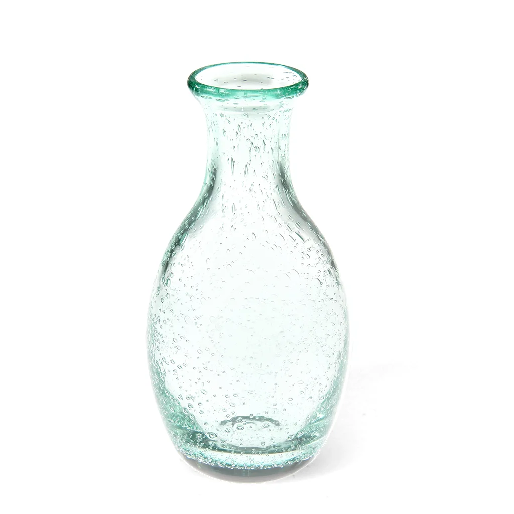 hand blown bubble glass vase (14cm) - blue