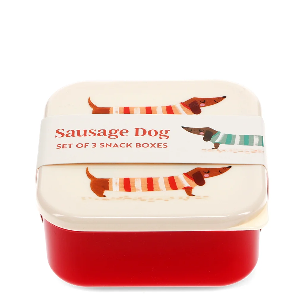 boîtes à goûter (lot de 3) - chien saucisse (motif)