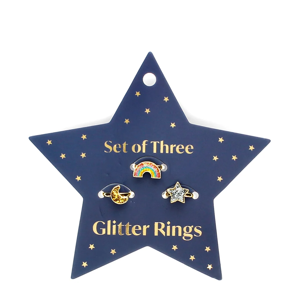 glitter rings (set of 3) - star, rainbow & moon