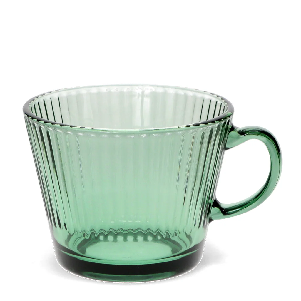 retro ribbed glass mug 400ml - green