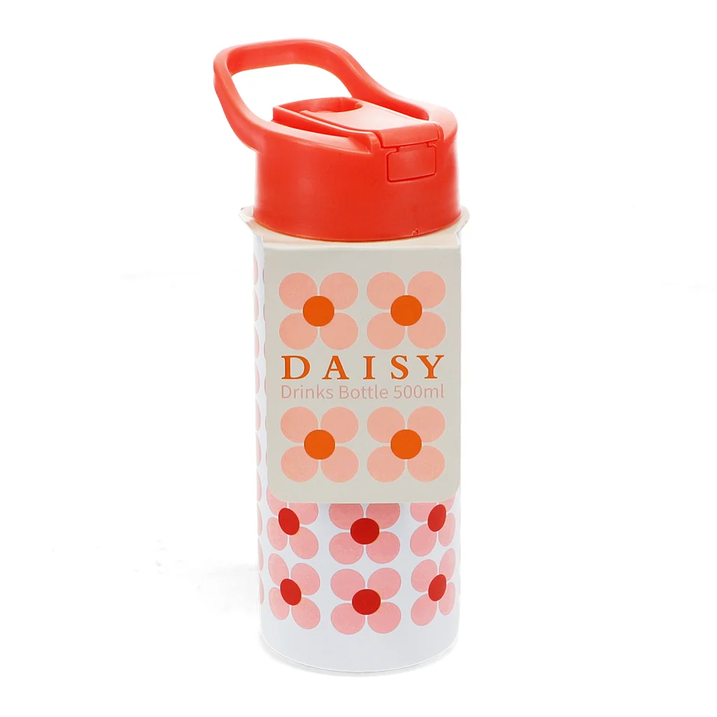 stainless steel bottle with push button lid 500ml - pink daisy