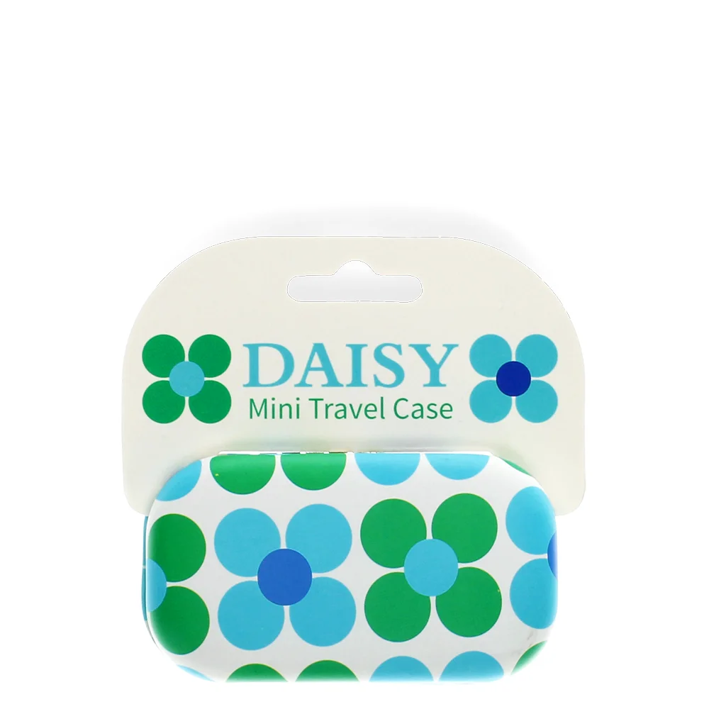 mini travel case - blue and green daisy