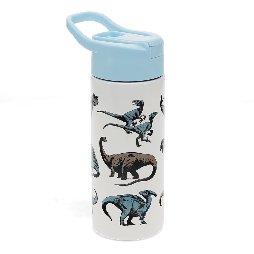 stainless steel bottle with push button lid 500ml - dinosaur