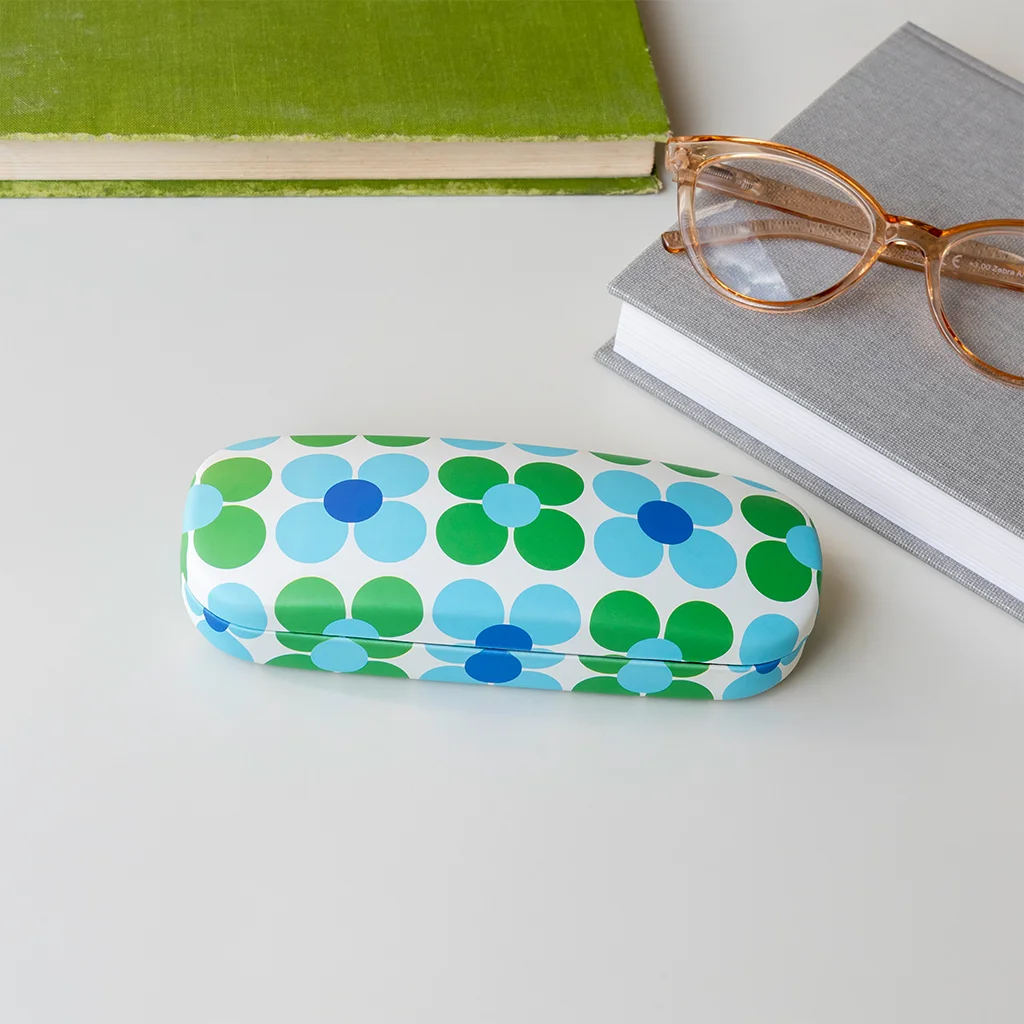 etui à lunettes & chiffon de nettoyage - marguerite bleue et verte