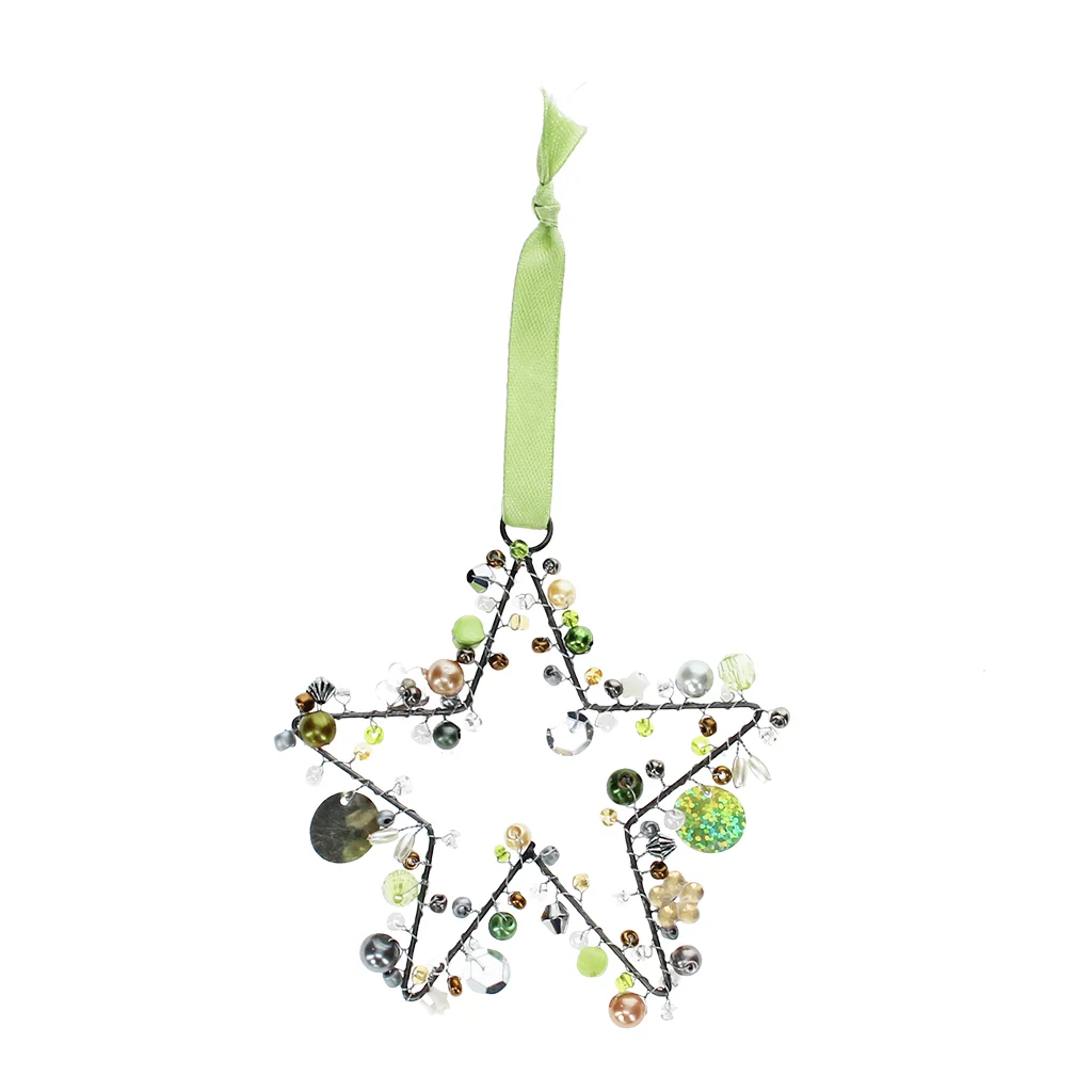 handmade beaded star decoration (10x10cm) - green