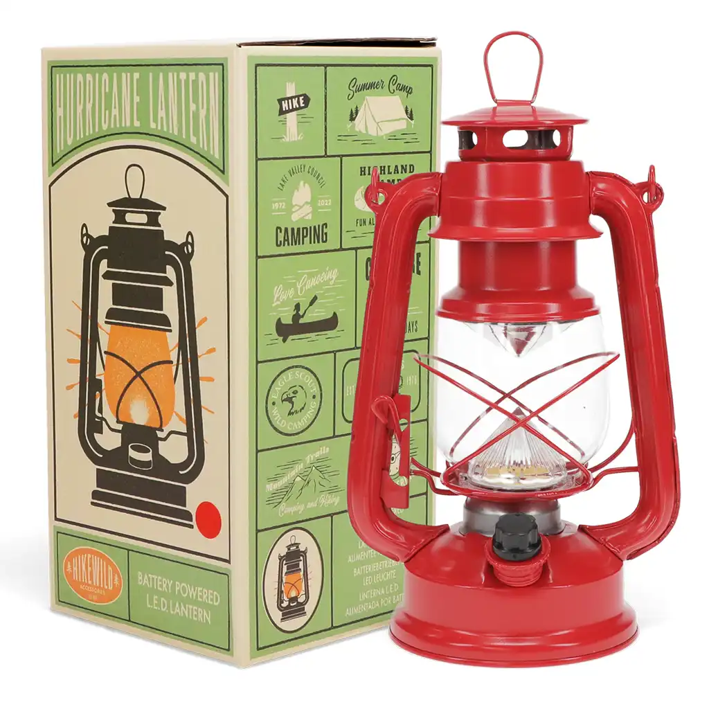 led hurricane lantern - red