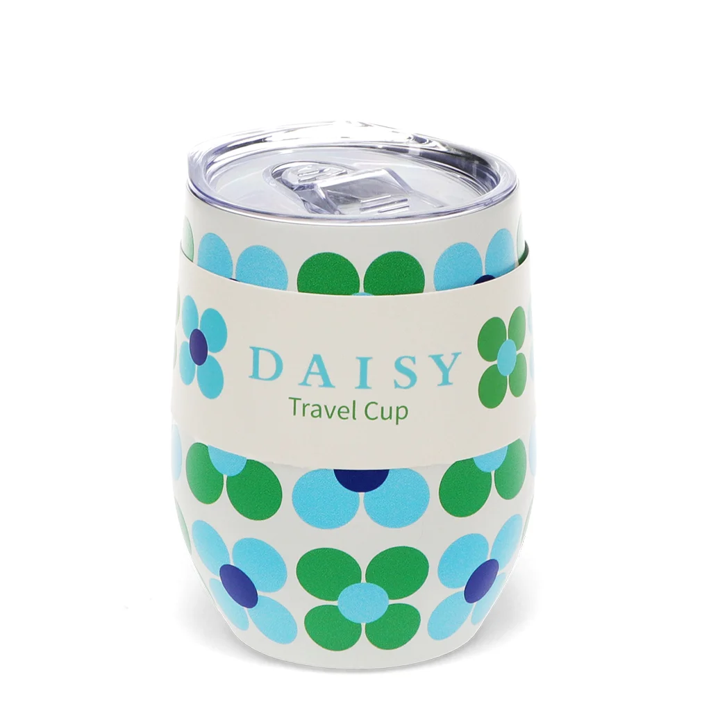 travel cup 350ml - blue and green daisy